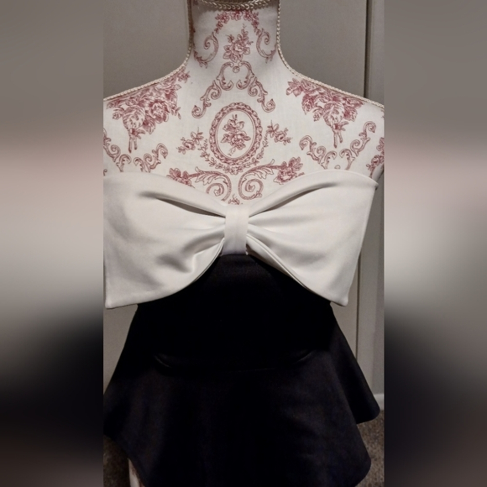 Little Mermaid Style Black and White Peplum Top With Bow